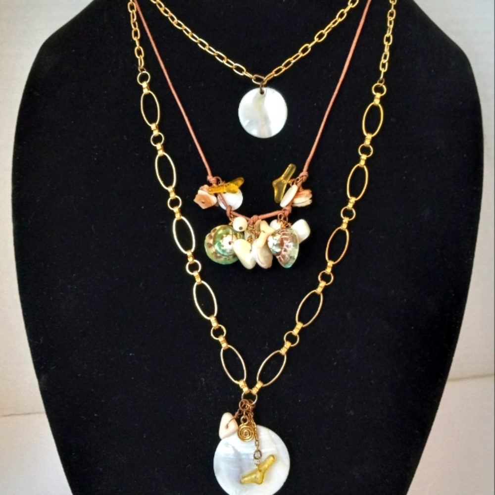 Beachy coastal boho 3 strand necklace